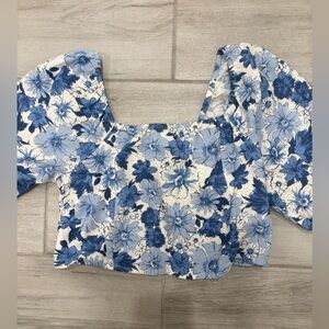 Lucky Brand Blue and White Floral linen‎ Blouse size Small